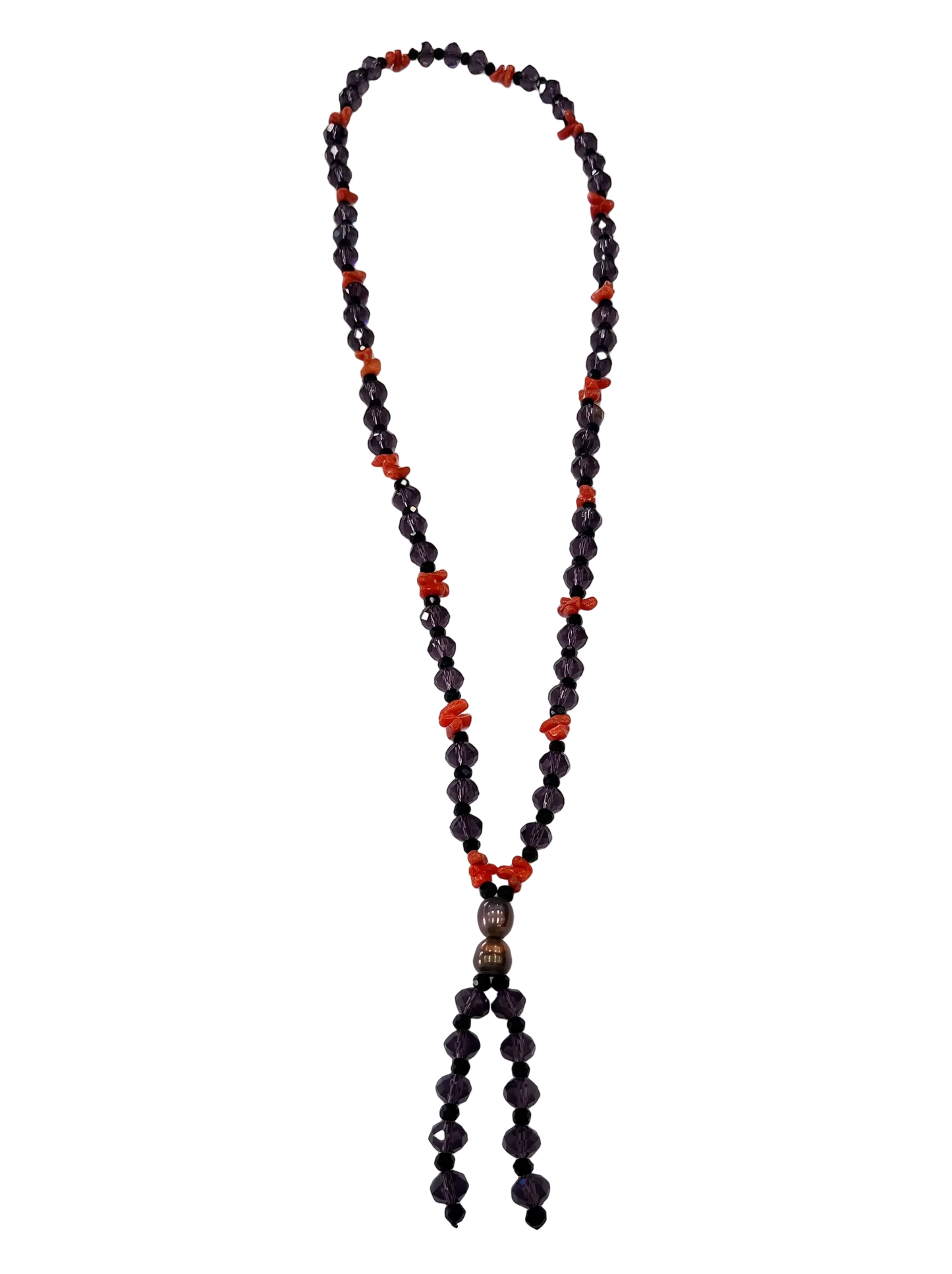 Collana 60 cm – Perle Naturali di Acqua Dolce, Ametista Faccettata, Corallo Mediterraneo Spezzato e Onice Faccettata