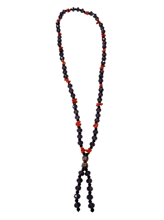 Collana 60 cm – Perle Naturali di Acqua Dolce, Ametista Faccettata, Corallo Mediterraneo Spezzato e Onice Faccettata