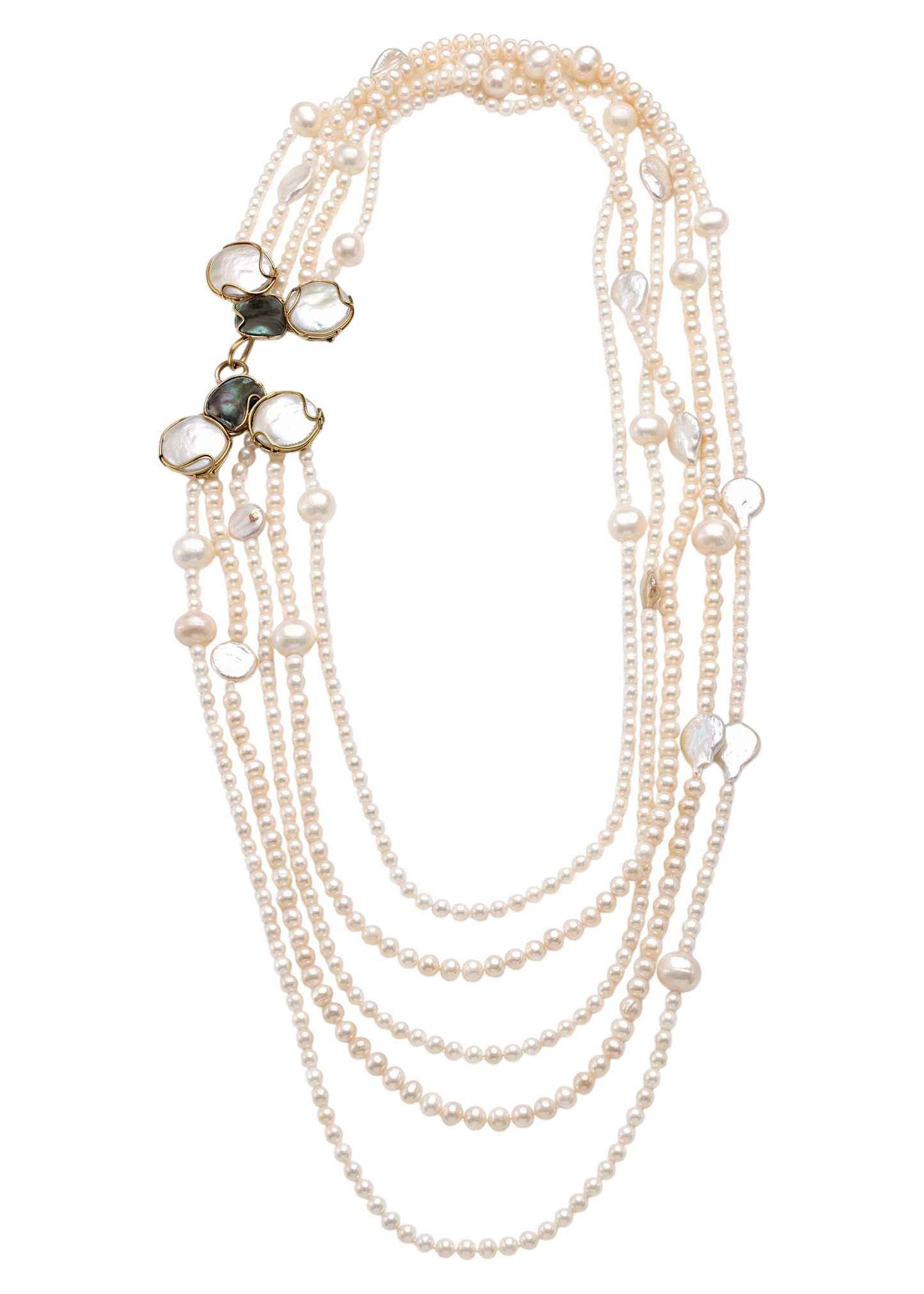 Collana Multifilo in Perle Naturali di Acquadolce e Perle Barocche – Argento 925 con Avventurina (80 cm)