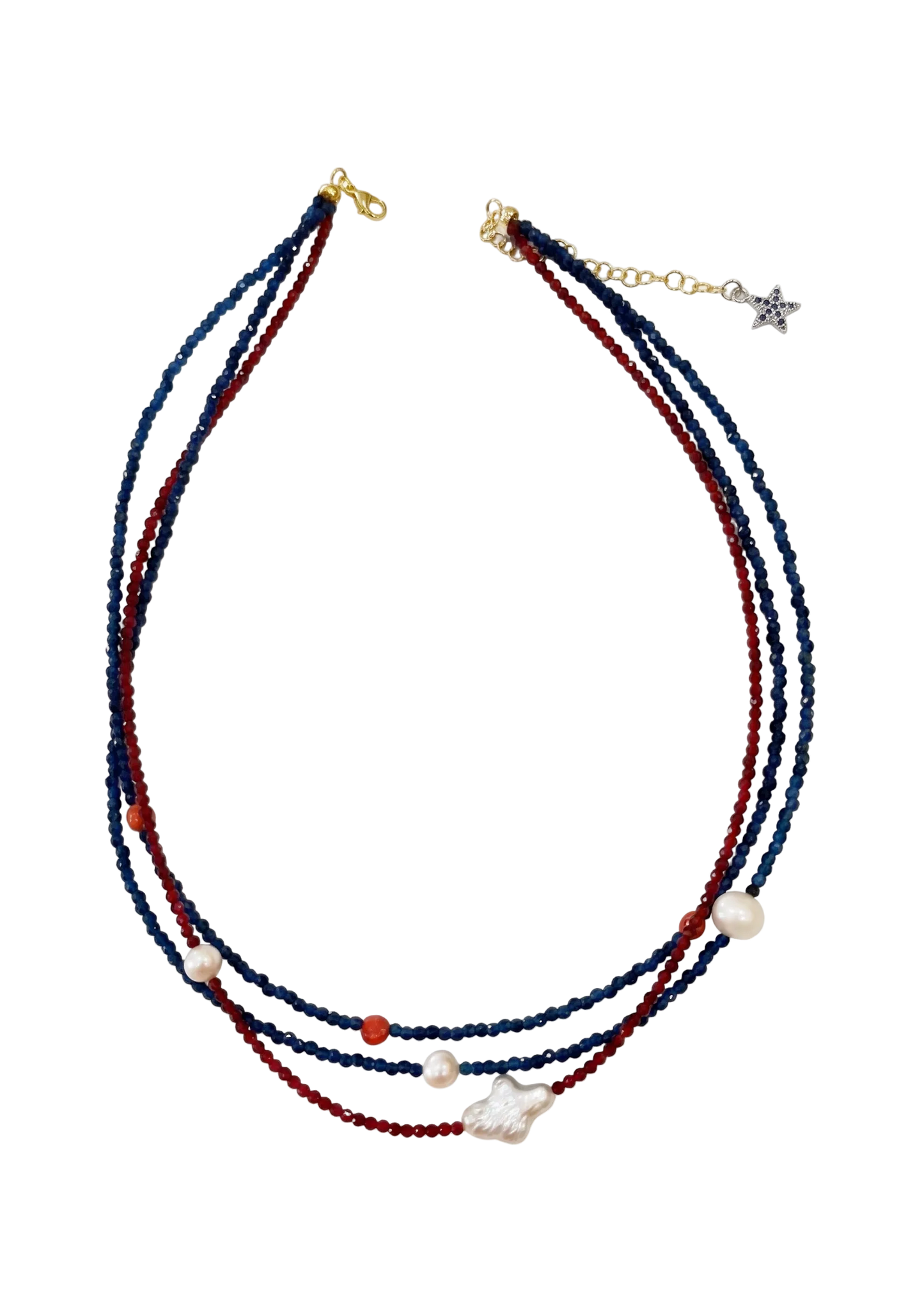 Collana Lucky Stone – Cristalli  Zaffiro e Rubino, Perle d’Acqua Dolce e Argento 925