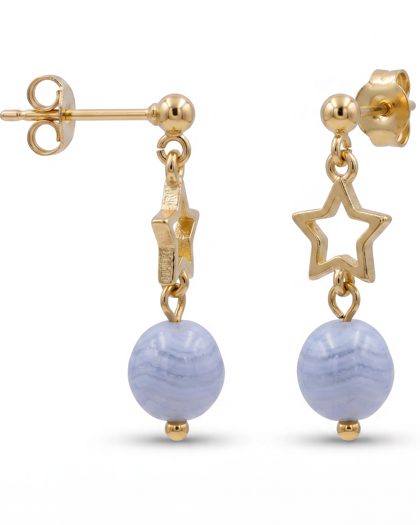 Orecchini Collezione Lucky – Argento 925 dorato, Calcedonio e Stella