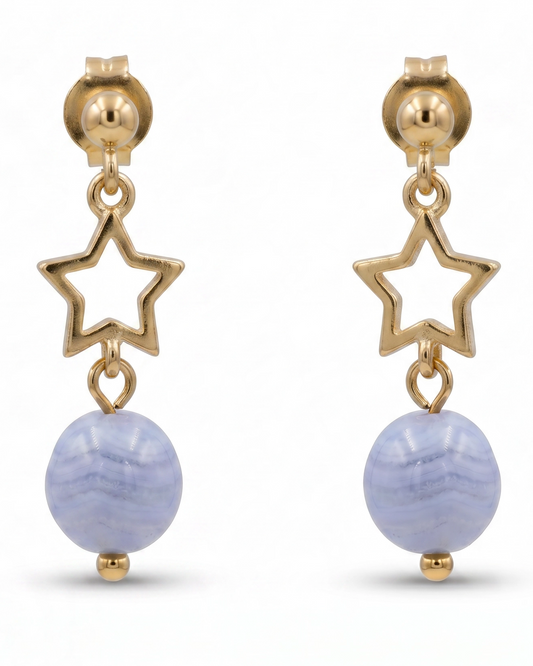 Orecchini Collezione Lucky – Argento 925 dorato, Calcedonio e Stella