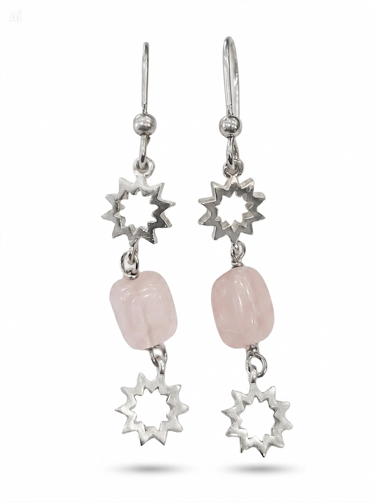Orecchini Collezione Lucky – Argento 925,Quarzo Rosa e Sole
