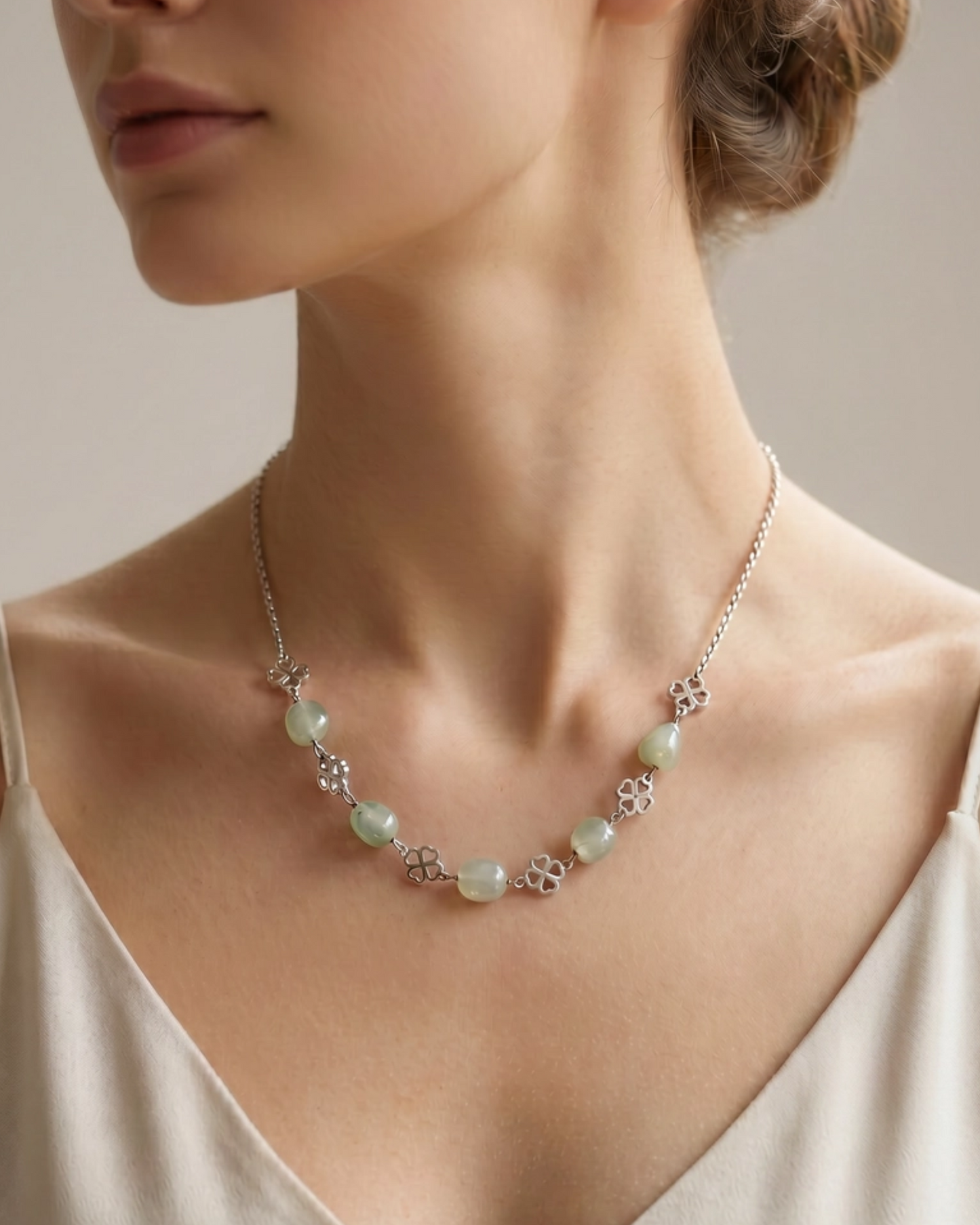 Collana Collezione Lucky Quadrifoglio– Peridoto- Argento 925 – cm 45