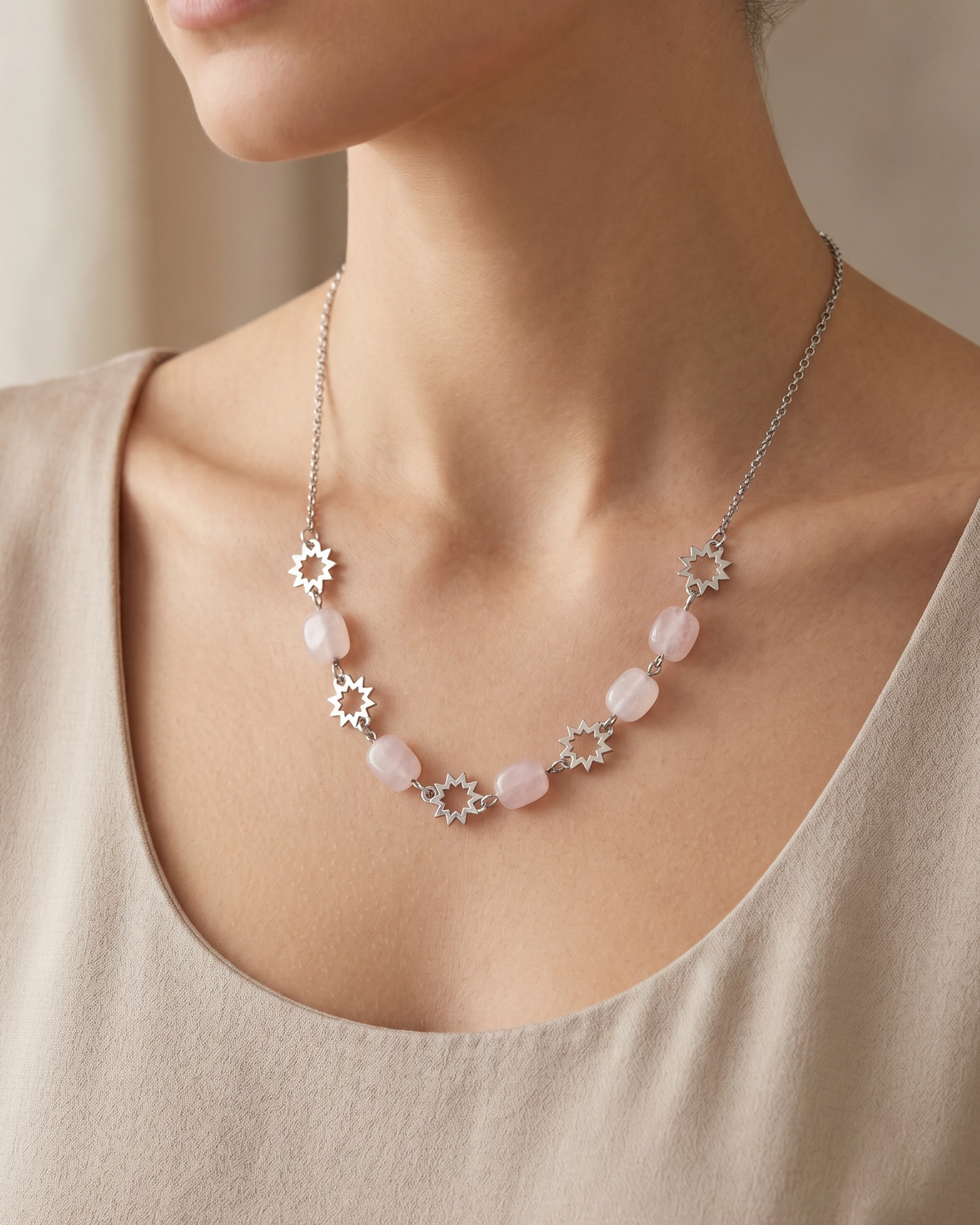 Collana Collezione Lucky Sole– Quarzo Rosa- Argento 925 – cm 45