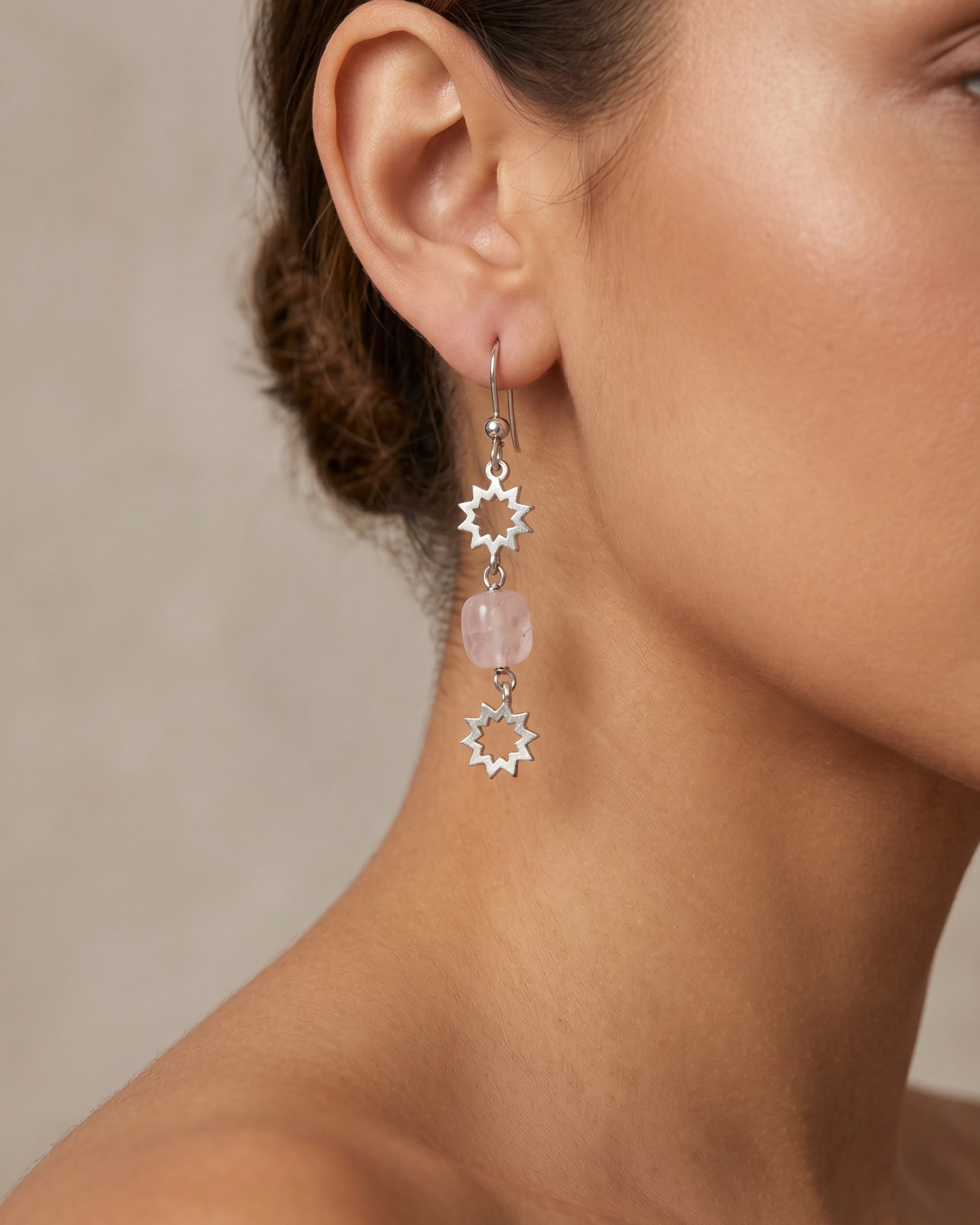 Orecchini Collezione Lucky – Argento 925,Quarzo Rosa e Sole