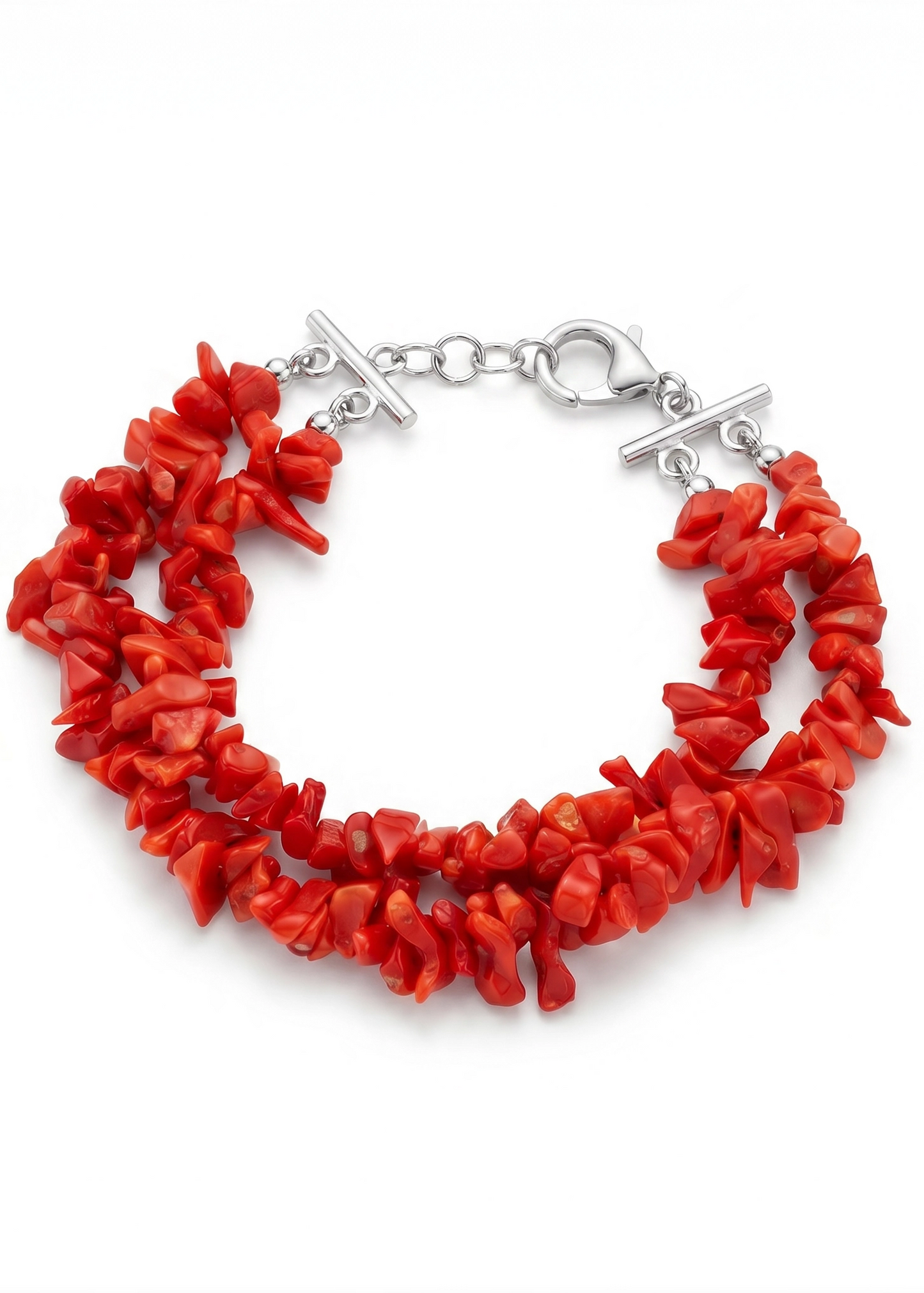 Bracciale in Corallo Mediterraneo Spezzato a 2 Fili – Argento 925