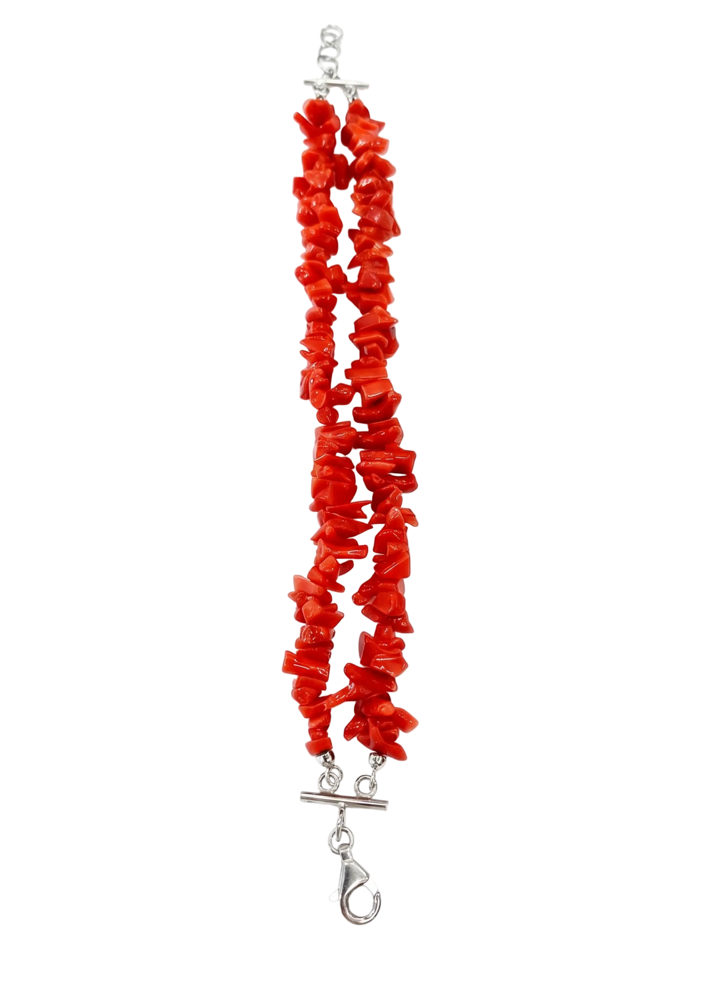 Bracciale in Corallo Mediterraneo Spezzato a 2 Fili – Argento 925