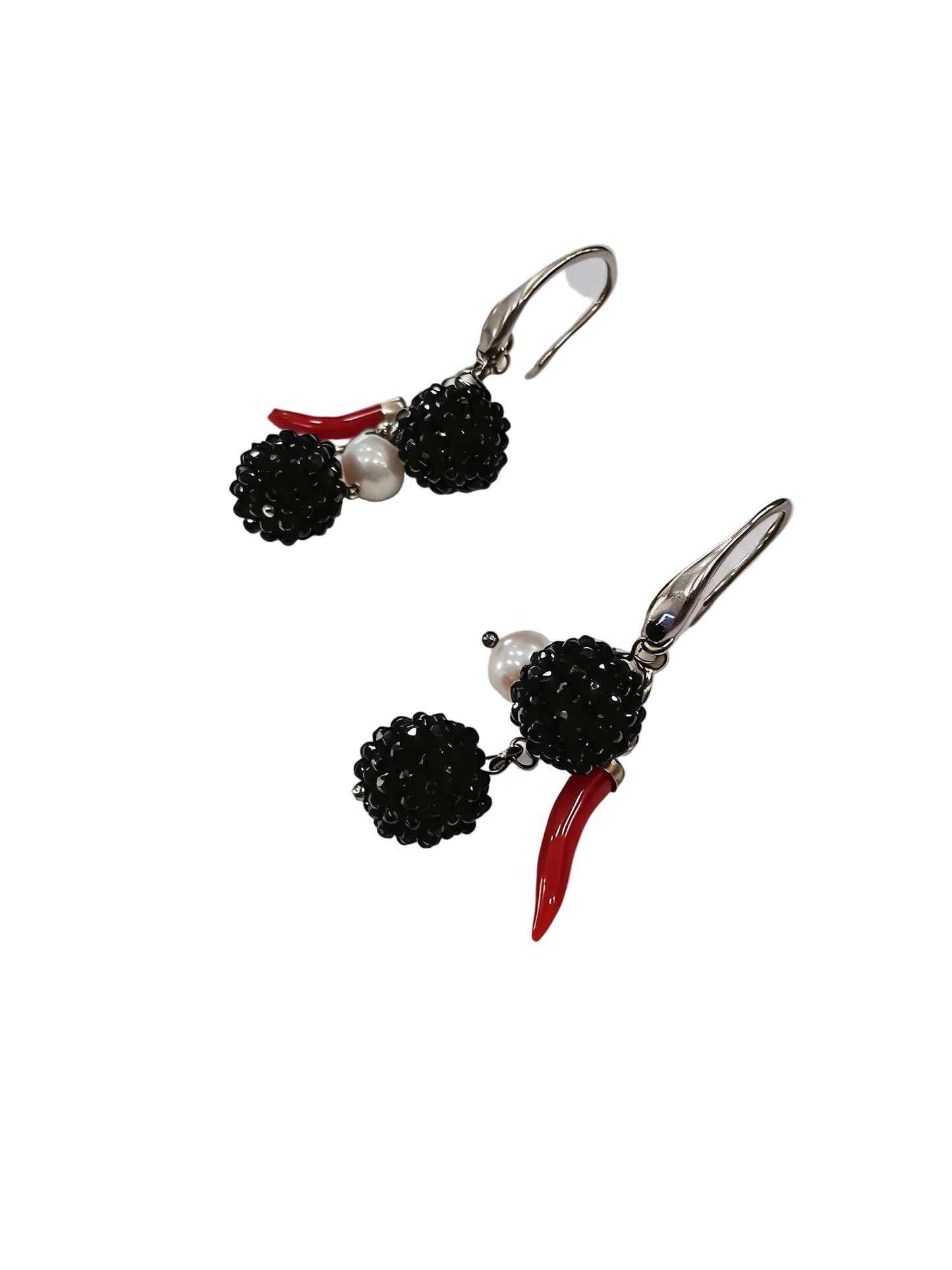 Orecchini Lucky Stone – Onice Tessito, Corallo Mediterraneo e Perla Coltivata – Argento 925