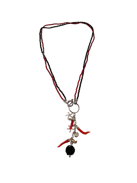 Collana Lucky Stone – Onice, Rubino e Ciondoli Portafortuna – Argento 925