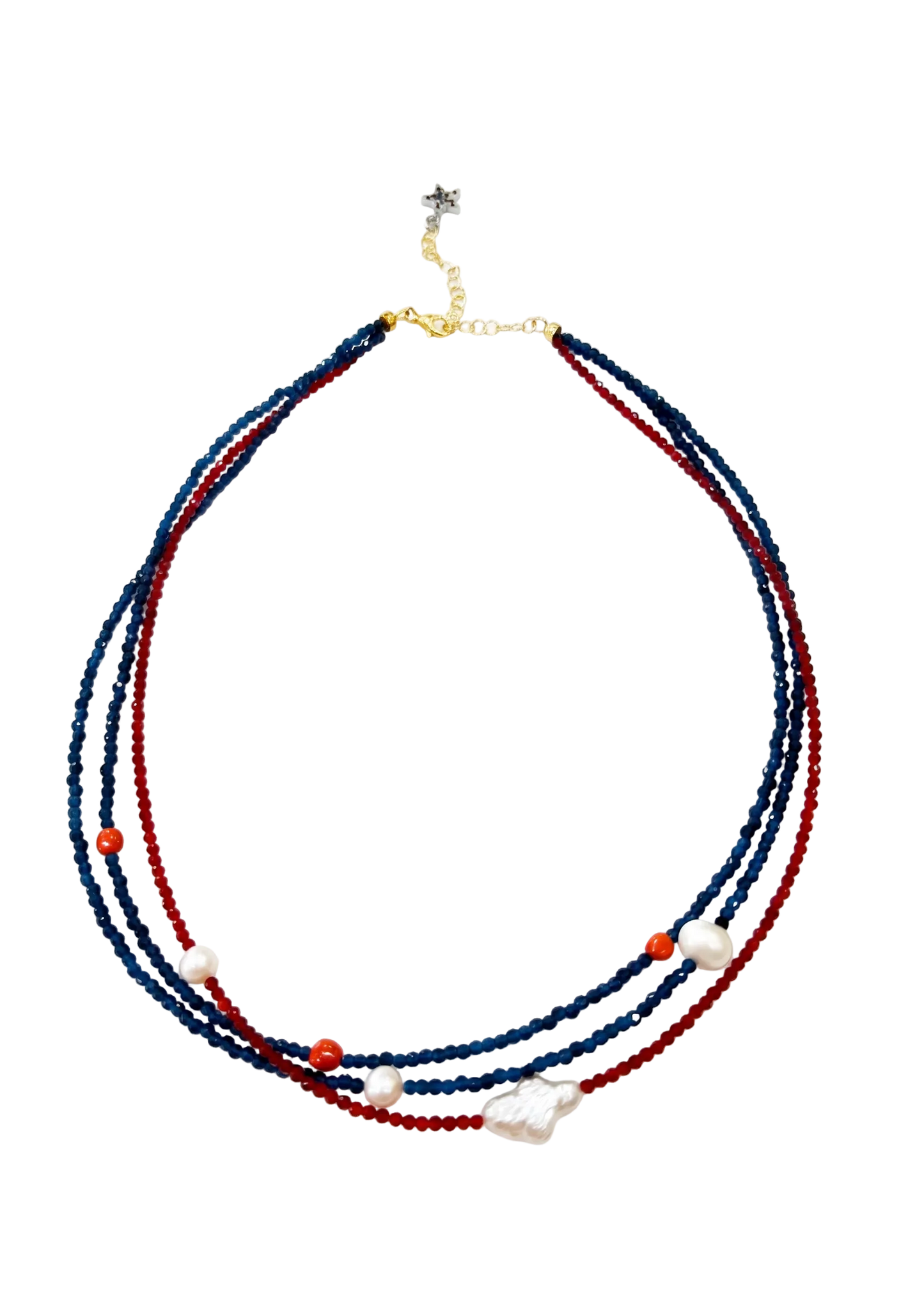 Collana Lucky Stone – Cristalli  Zaffiro e Rubino, Perle d’Acqua Dolce e Argento 925