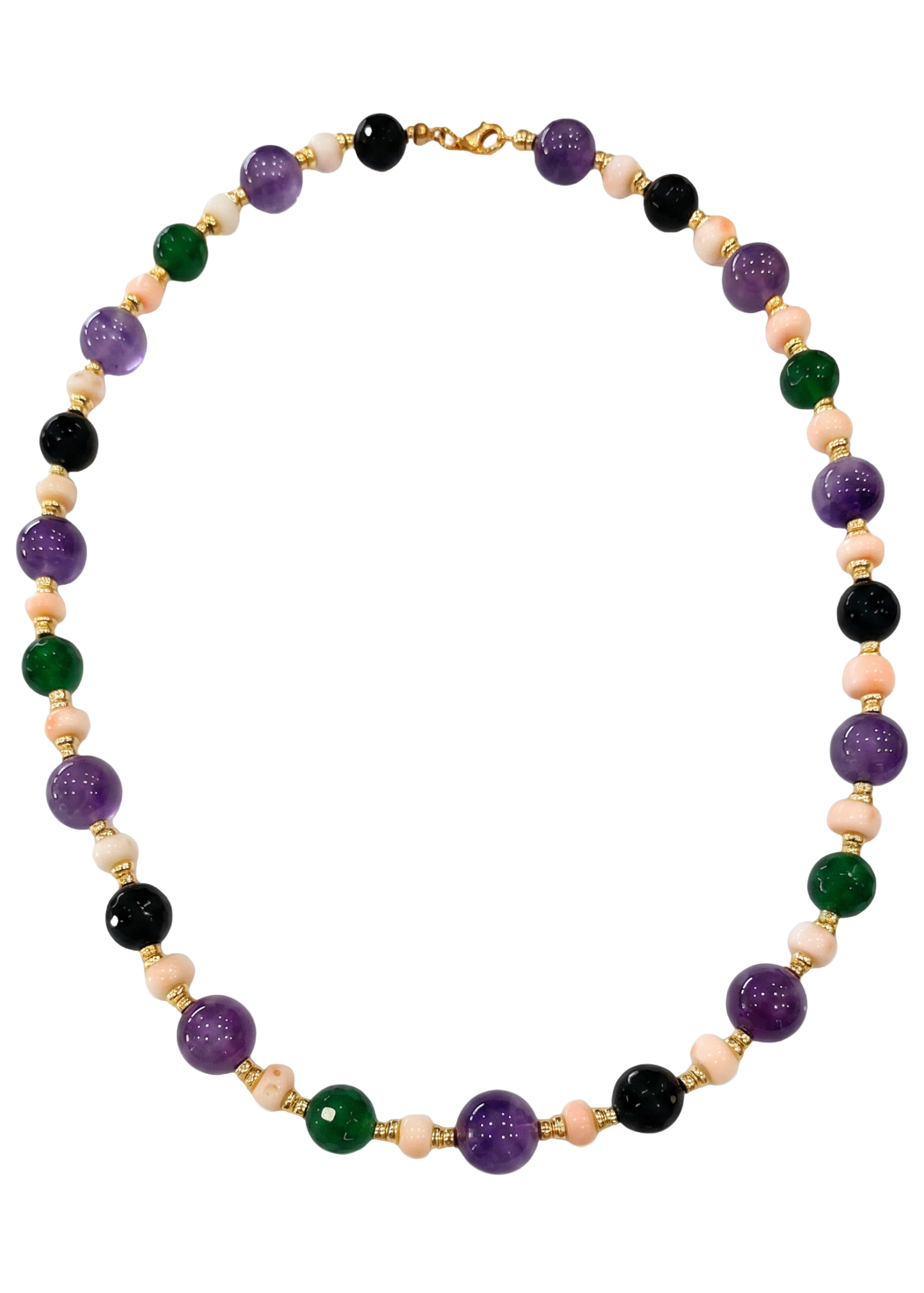 Collana Girocollo in Corallo Rosa Naturale Giappone e Pietre Dure – Argento 925 Dorato (50 cm)