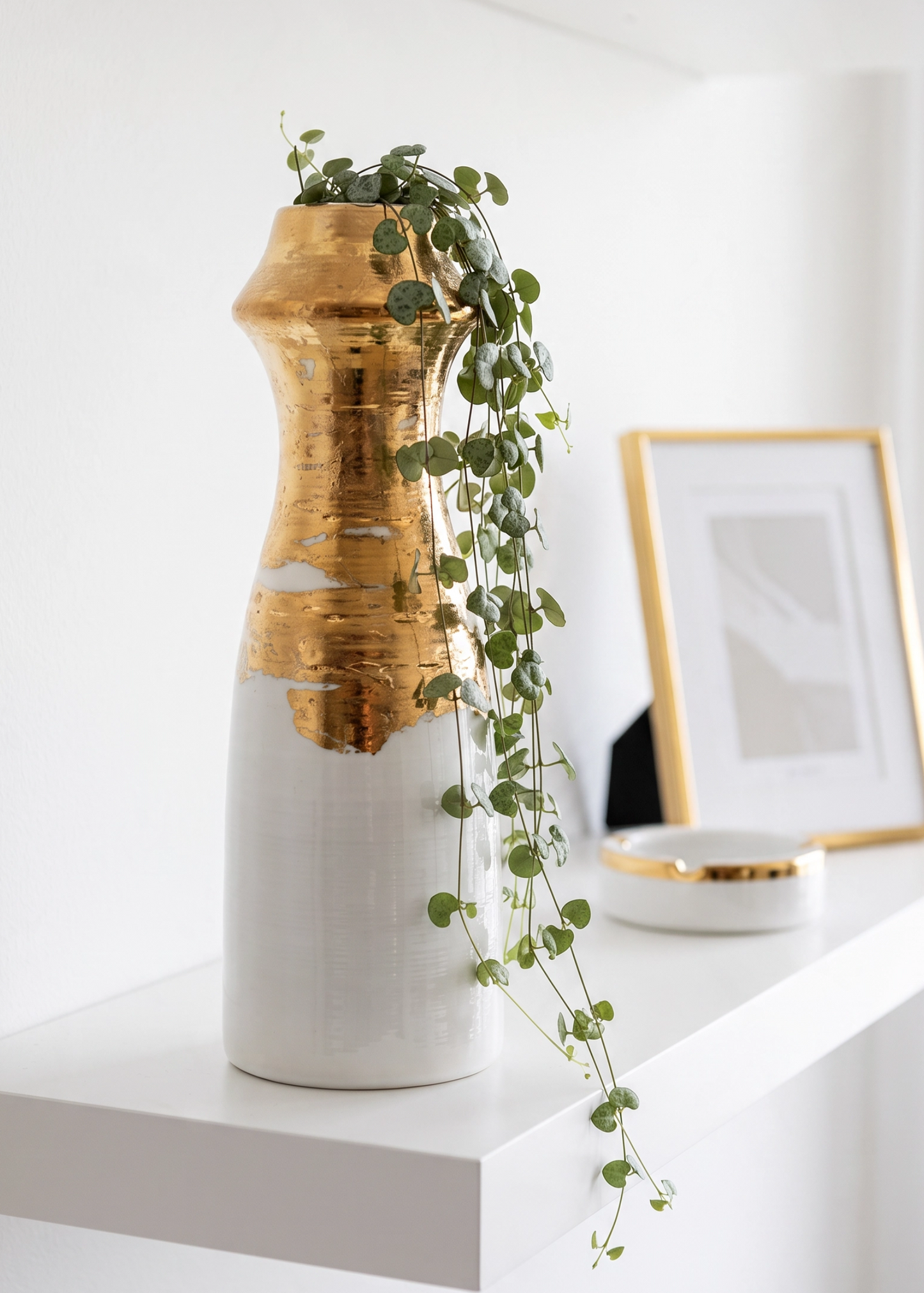 Vaso Alto h40 Portafiori con Decoro Dorato