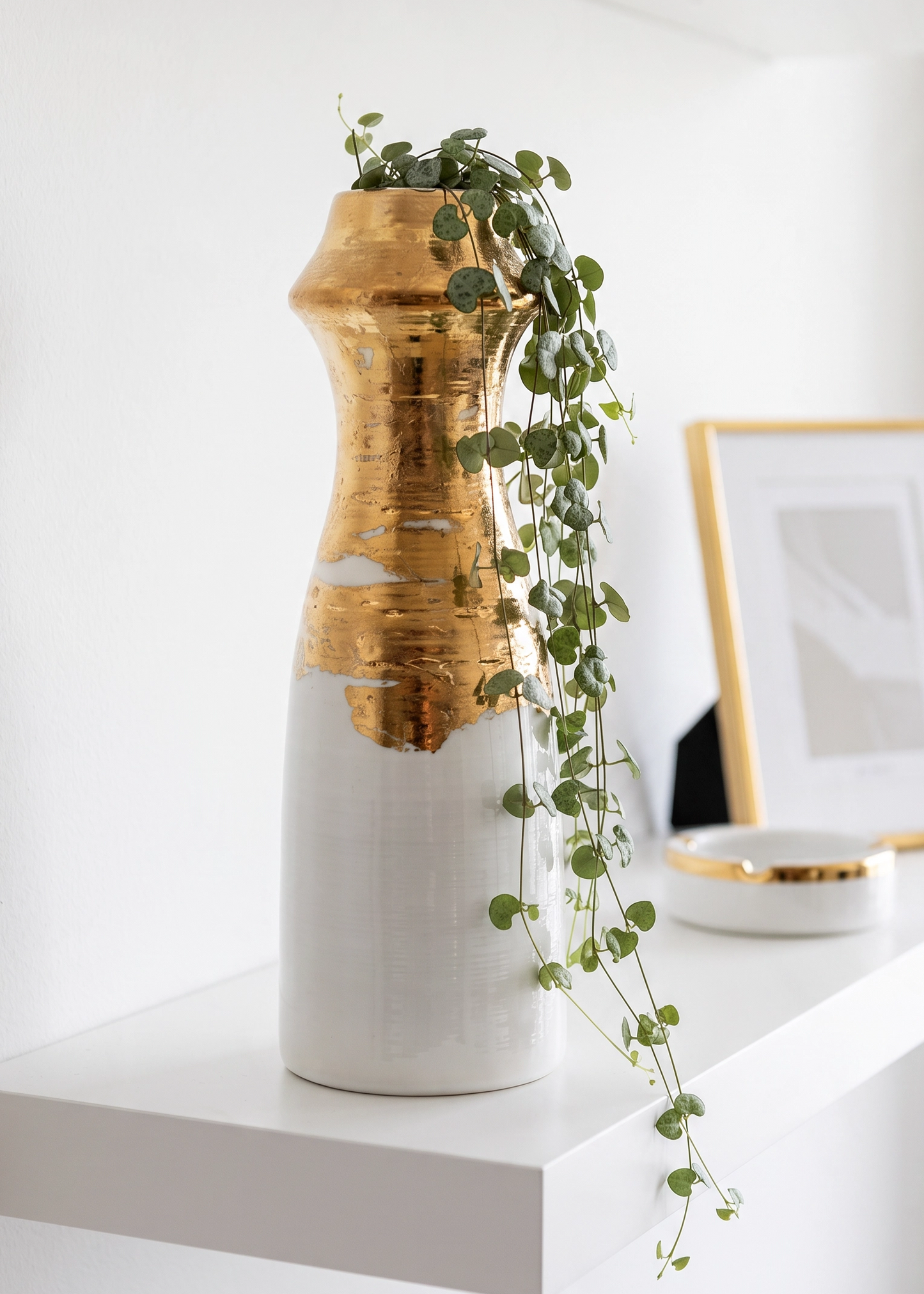 Vaso Alto h40 Portafiori con Decoro Dorato