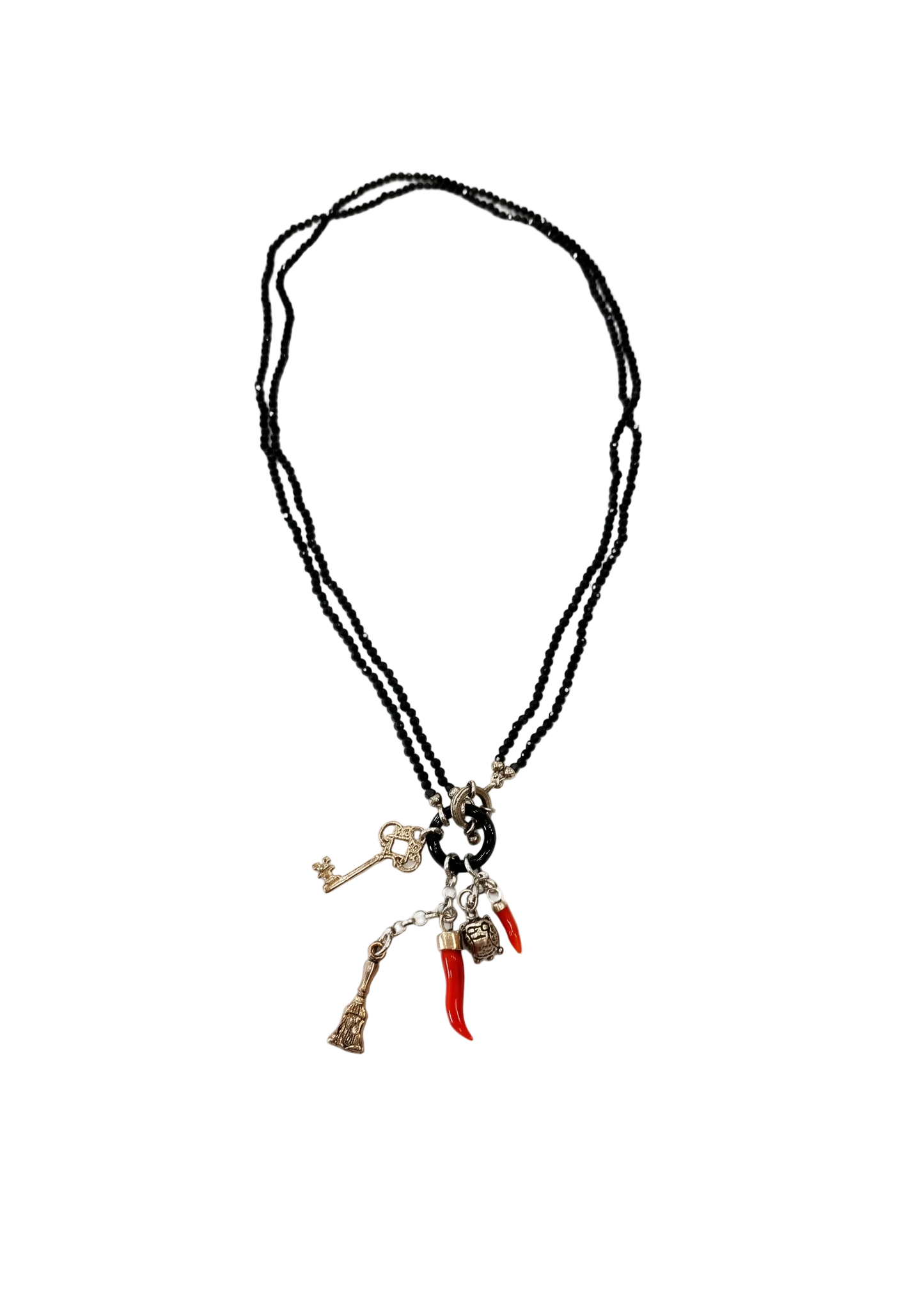 Collana Lucky Stone – Onice Faccettato, Argento 925 e Ciondoli Portafortuna