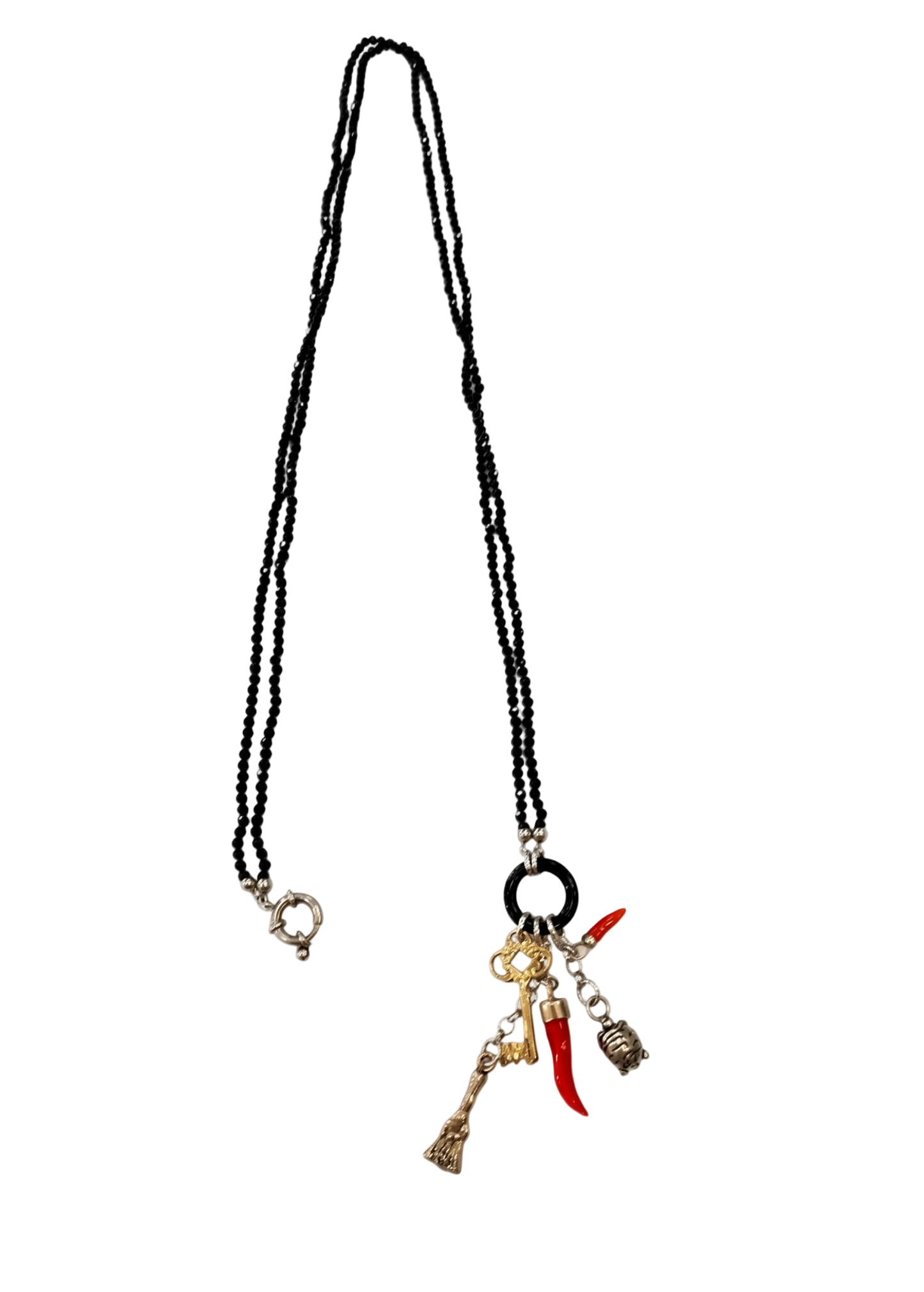 Collana Lucky Stone – Onice Faccettato, Argento 925 e Ciondoli Portafortuna