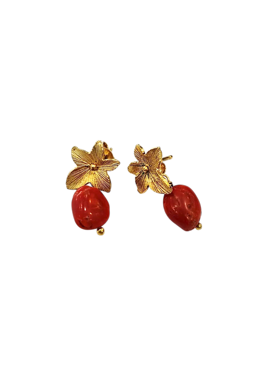 Orecchini Collezione Daphne in Argento 925 Dorato e Corallo Mediterraneo