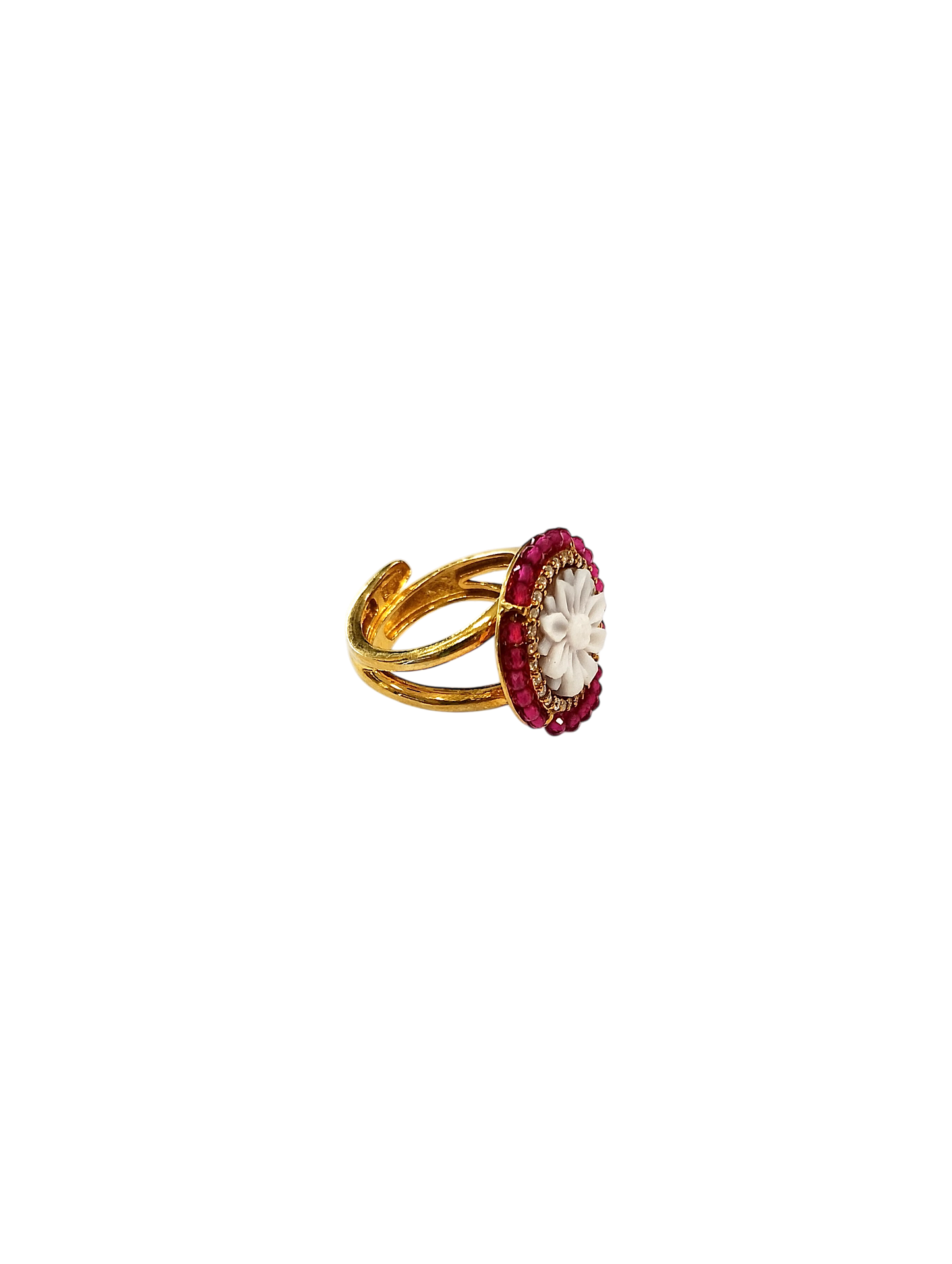 Anello in Argento 925 Dorato con Cameo a Fiori – Misura Regolabile
