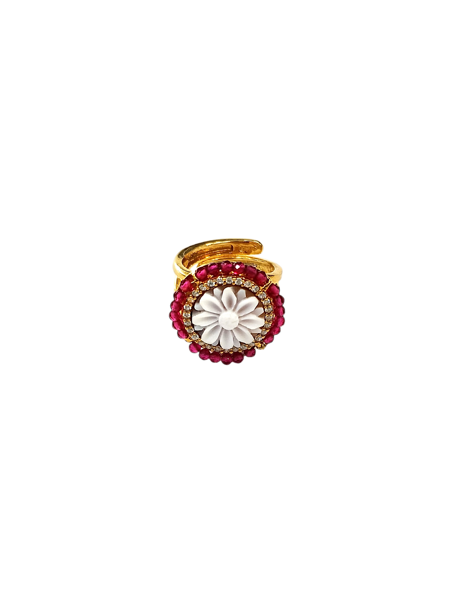 Anello in Argento 925 Dorato con Cameo a Fiori – Misura Regolabile