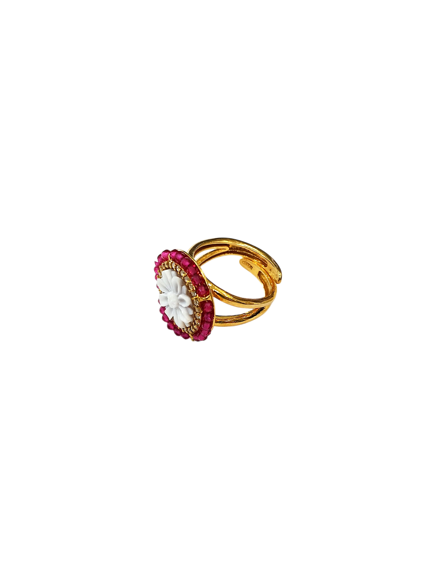 Anello in Argento 925 Dorato con Cameo a Fiori – Misura Regolabile