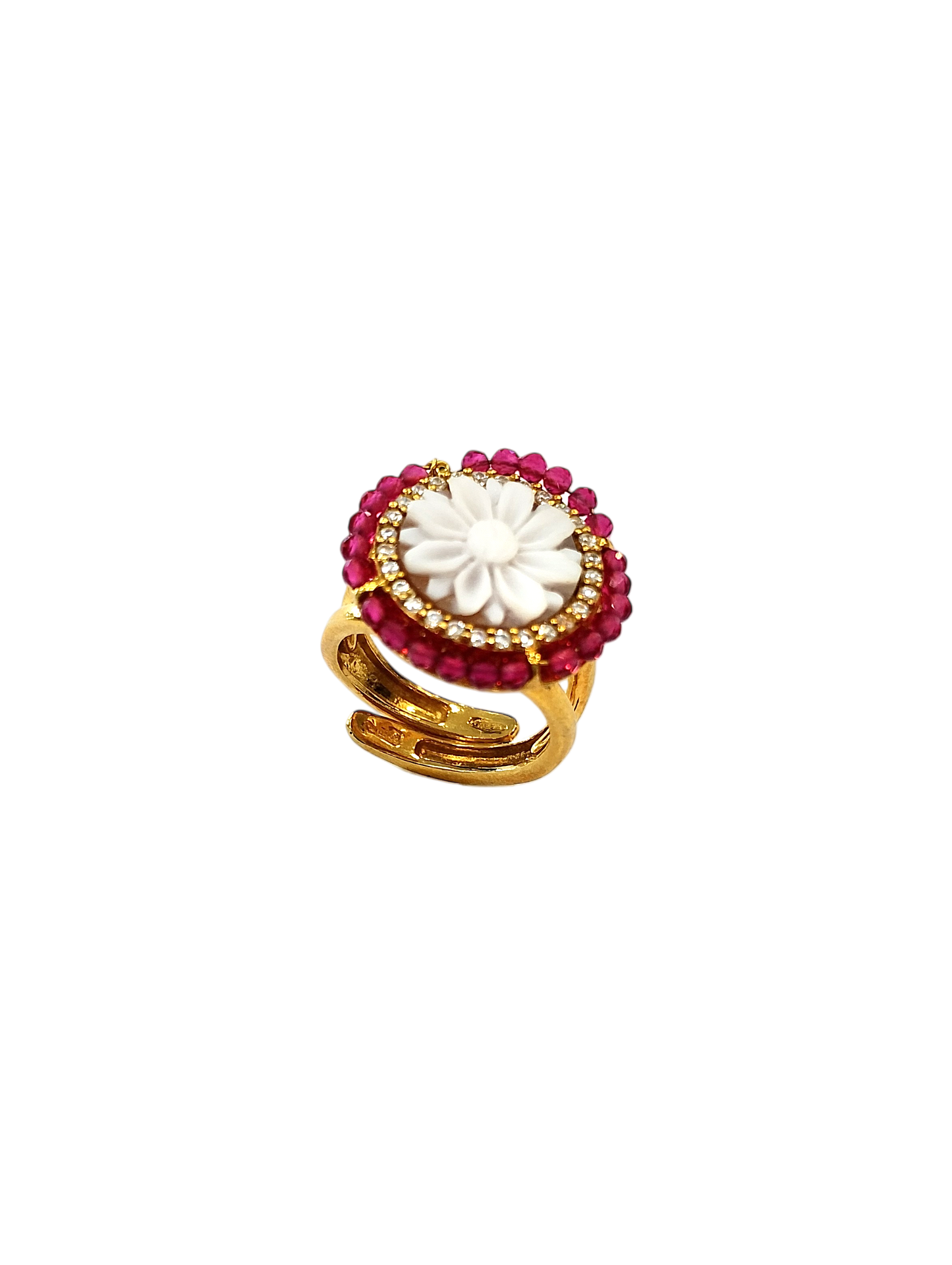 Anello in Argento 925 Dorato con Cameo a Fiori – Misura Regolabile