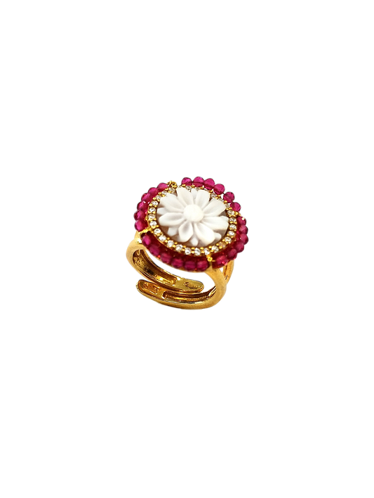 Anello in Argento 925 Dorato con Cameo a Fiori – Misura Regolabile