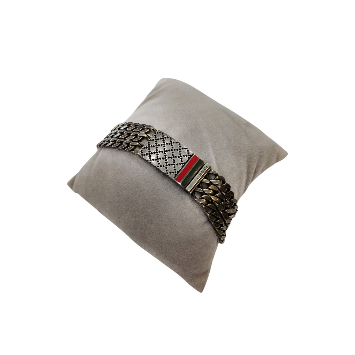 Gucci bracciale diamantissima in argento con smalto verde e rosso